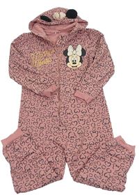 Starorůžovo-tmavošedá vzorovaná tepláková kombinéza s Minnie a kapucí George