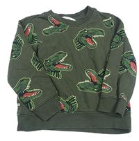 Tmavokhaki mikina s dinosaury H&M