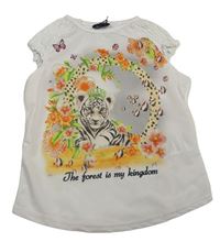 Bílé tričko s tygrem a květy a motýlky Blu Kids
