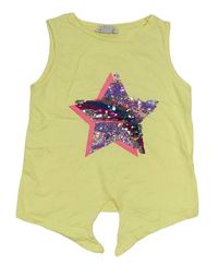 Světležlutý crop top s hvězdičkou z překlápěcích flitrů PRIMARK
