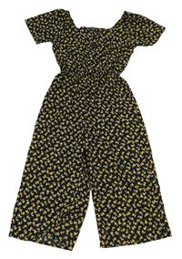 Černý kalhotový culottes overal s kytičkami New Look