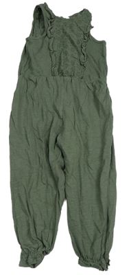 Khaki melírovaný kalhotový overal s madeirou a volánky H&M
