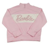 Světlerůžovo-bílá mikina s logem Barbie zn. PRIMARK