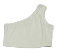 Bílý žebrovaný asymetrický crop top SHEIN