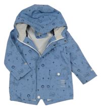 Modrá nepromokavá parka se zvířátky a palmami a kapucí s kšiltem C&A