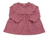 Starorůžová puntíkatá tepláková šatová tunika s medvídky Topomini