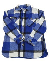 Safírovo-bílo-černá kostkovaná vlněná košilová bunda H&M