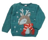 Modrozelený chlupatý svetr se sobem little kids