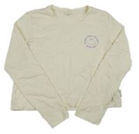 Smetanové crop triko se smajlíkem a nápisy TOM TAILOR