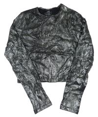 Černo-stříbrné melírované žebrované crop triko M&S