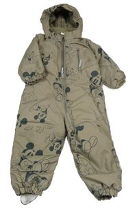 Písková šusťáková zimní kombinéza s Mickey s kamarády a odepínací kapucí H&M