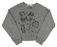 Šedá oversize crop mikina s obrázky H&M