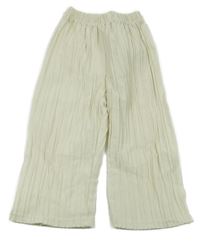 Smetanové žebrované vzorované široké kalhoty 