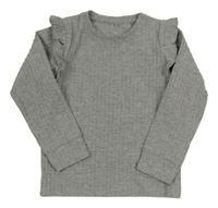 Šedé melírované žebrované úpletové mikinotriko s volánky George