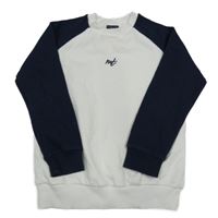 Bílo-tmavomodrá mikina s logem a žebrovanými rukávy Next