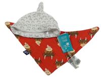 Nové - 2Set - Červený šátek/slinták s bizony BLADE ROSE + bílá vzorovaná čepice George