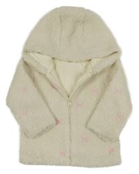 Smetanová huňatá podšitá bunda s mašlemi a kapucí F&F