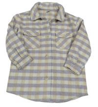 Fialovo-bílo-béžová kostkovaná vlněná košilová bunda Tu