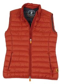 Rezavá prošívaná šusťáková zateplená vesta s nášivkou