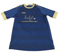 Tmavomodro-béžové funkční fotbalové tričko s logem a míčem JAKO