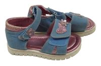 Modro-starorůžovo/třpytivé textilní sandály se srdíčkem a květem Cupcake vel. 21