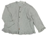 Světlešedý melírovaný propínací s volánkem svetr ZARA