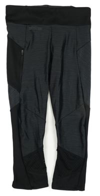 Tmavošedo-černé melírované capri funkční běžecké legíny s logem Kalenji