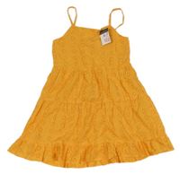 Nové - pomerančové letní šaty s květy a madeirou PRIMARK