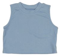 Světlemodrý žebrovaný crop top s rolákem