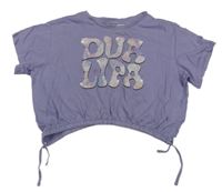Fialové oversize crop tričko s nápisy - Dua Lipa H&M