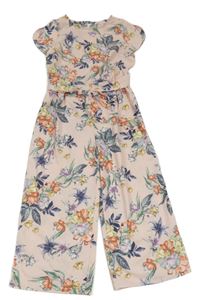 Světlerůžový kalhotový culottes overal s kytičkami Next