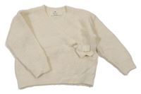 Smetanový melírovaný žebrovaný vlněný svetr s mašlí H&M