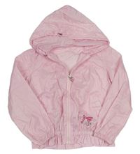 Růžová šusťáková bunda s kapucí a mašlí 