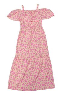 Lososovo-růžové květované lehké šaty Pep&Co