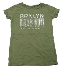Khaki tričko s potiskem čárového kodu a nápisy zn. Primark