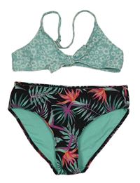 Zeleno-černé dvoudílné plavky s květy a listy H&M