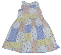 Bílo-růžovo-žluté patchwork květované bavlněné šaty H&M