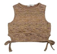 Pudrový melírovaný žebrovaný úpletový crop top zn. Matalan