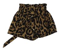 Hnědo-černé lehké kraťasy s leopardím vzorem a páskem Shein