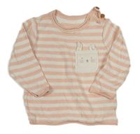 Růžovo-bílý pruhovaný svetr s kapsou s králíkem Mothercare