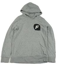 Šedá melírovaná mikina s písmenem a kapucí Forty