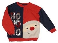 Červeno-tmavomodrá mikina se Santou a nápisem z překlápěcích flitrů F&F