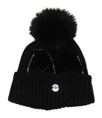 Černá žebrovaná pletená čepice s oušky a bambulí River Island
