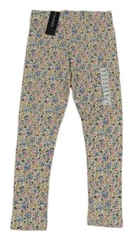 Nové - Krémovo-modro-růžové květované legíny Dunnes