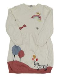 Bílé svetrové šaty s duhou a psem Tu