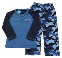 Modro-tmavomodro-army fleecové pyžamo s výšivkou St. Bernard