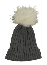 Tmavošedá pletená čepice s bambulí