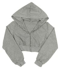 Šedá melírovaná propínací crop mikina s kapucí Shein