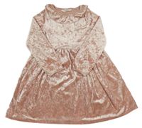 Růžové sametové šaty s límečkem H&M