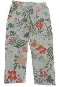 Bílé květované capri legíny s listy Kids